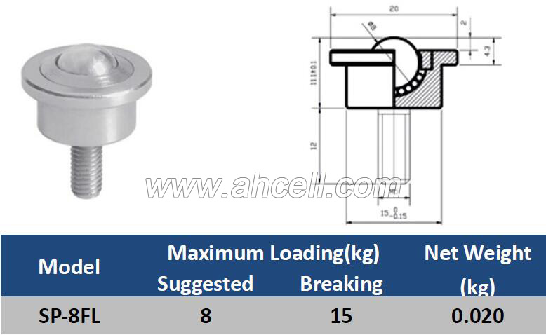 SP-8FL Bolt Miniature Ball Caster Roller Ball Transfer unit